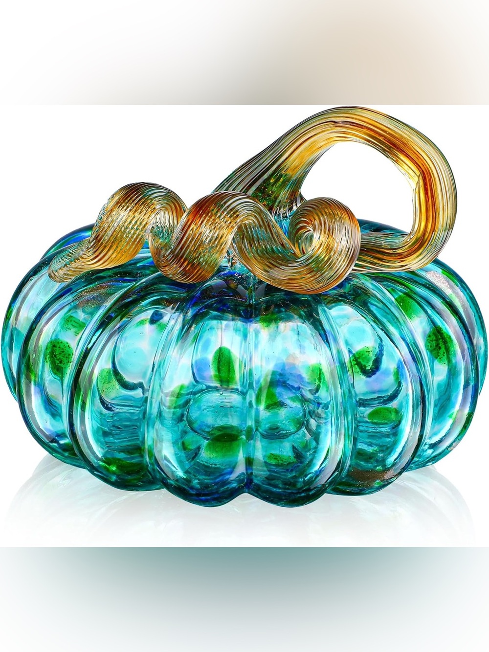 Artisan Glass Pumpkin Sculpture - Turquoise & Amber